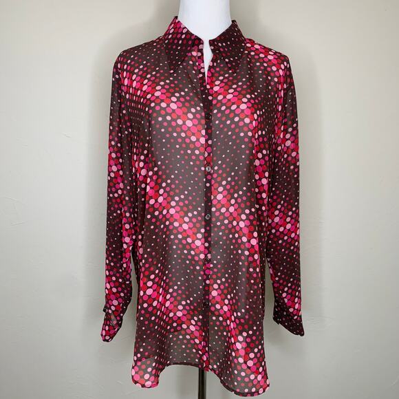 Venezia Purple Brown Polka Dot Sheer Blouse Sz 14/16 NWOT - Picture 1 of 6